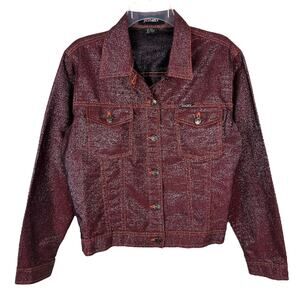 Y2K Red Metallic Long Sleeve Cropped Jean Jacket L